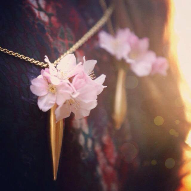 Sakura Cherry Blossom Flowers in Fleurings Vase Necklaces