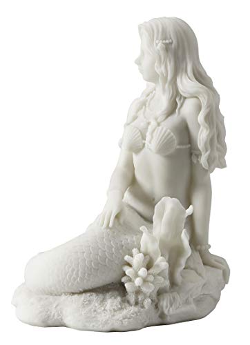 JFSM INC Mermaid Sitting on Beach - White Sculpture Figurine Statue