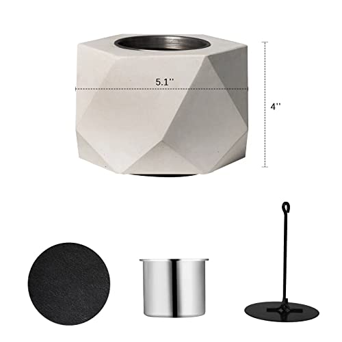 Table Top Fire Pit Bowl - Concrete Tabletop Fireplace Indoor Outdoor Decor Portable Rubbing Alcohol Burner Smores Maker for Patio Balcony with Extinguisher