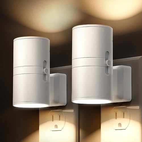 Night Light Plug in, LOHAS Modern Night Light with Light Sensor, 0-100LM, Soft White 3000K, Dimmable Night Lights with White Shade for Hallway Bedroom Stairway, 2 Pack