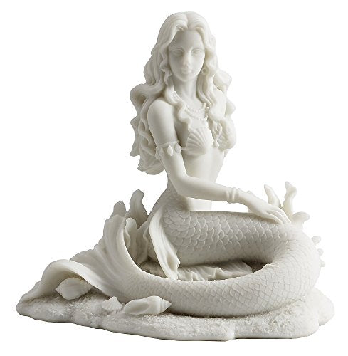 JFSM INC Mermaid Sitting on Beach - White Sculpture Figurine Statue