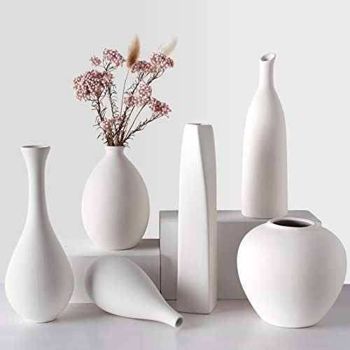 6 Small Ceramic White Modern Vases