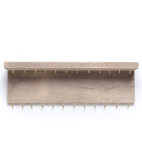 Wall Mounted Jewelry Organizer with 24 Hooks - Rustic Wood Shelf Jewelry Display