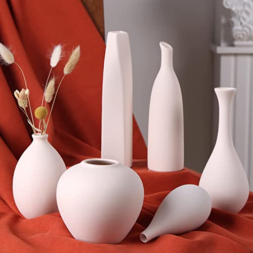 6 Small Ceramic White Modern Vases