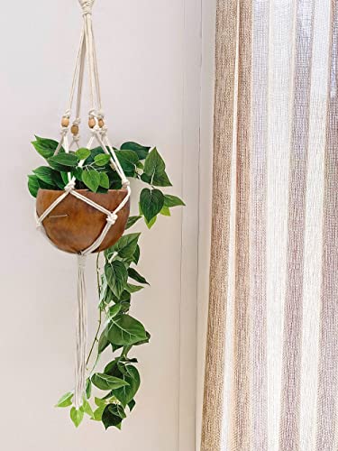 PANWA Large “Castaway Coconut Hanging Planter” with Natural Husk and Traditional Thailand Tiki Style Cotton Woven Macrame Kit, Nautical Beach Decor, Costal Ocean Island Original