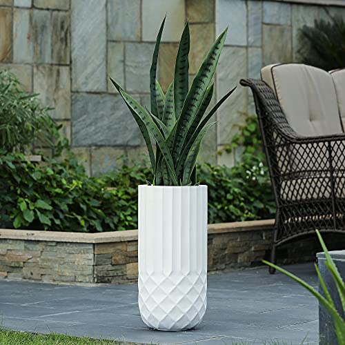 LuxenHome White 19in. Tall Round MgO Planter