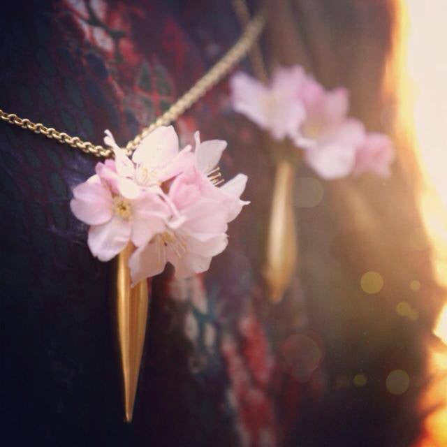 Sakura Cherry Blossom Flowers in Fleurings Vase Necklaces 