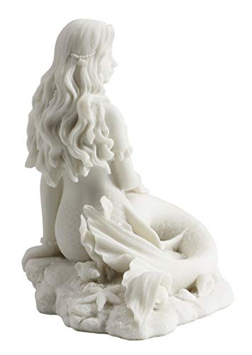 JFSM INC Mermaid Sitting on Beach - White Sculpture Figurine Statue
