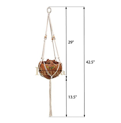 PANWA Large “Castaway Coconut Hanging Planter” with Natural Husk and Traditional Thailand Tiki Style Cotton Woven Macrame Kit, Nautical Beach Decor, Costal Ocean Island Original