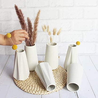YANLING 6 Pack White Vase Ceramic Vases for Home Decor, 6 Inch Modern White Ceramic Vases for Centerpieces Pampas Grass Vases Table Vase, Boho Vases for Flowers Decor