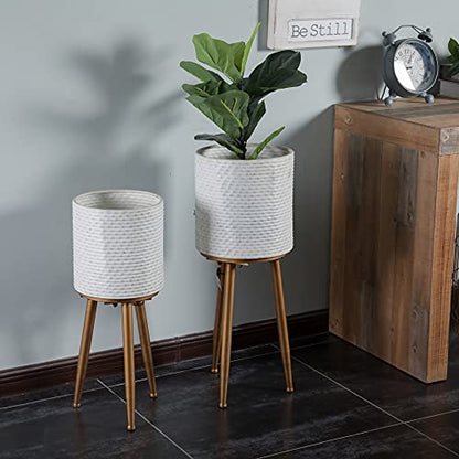 LuxenHome 2pc Metal White Planters with Metal Legs
