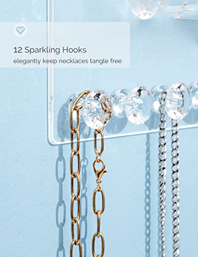 Acrylic Necklace Holder Clear Necklace Hanger Wall Mounted Jewelry  Organizer Display Rack with 7 Diamond Shape Hooks for Bracelets Chains  Rings