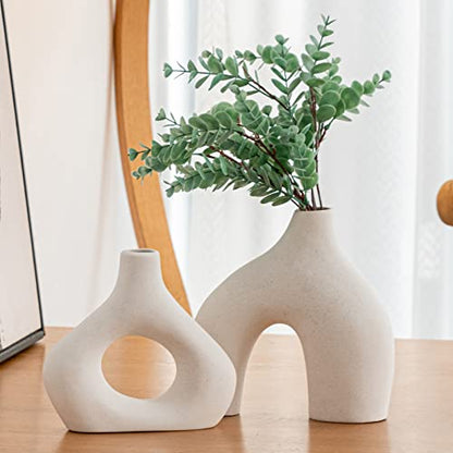 Vase en céramique blanc en donut - Vase rond - Décoration chambre - Vase en céramique - Décoration d'intérieur - Pour salon et chambre à coucher - Vase fleurs séchées - e Vase en céramique blanc en donut - Vase rond - Décoration chambre - Vase en céramique - Décoration d'intérieur - Pour salon et chambre à coucher - Vase fleurs séchées - e