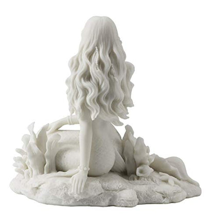 JFSM INC Mermaid Sitting on Beach - White Sculpture Figurine Statue