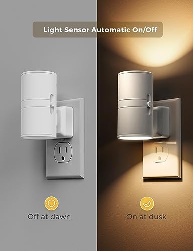 Night Light Plug in, LOHAS Modern Night Light with Light Sensor, 0-100LM, Soft White 3000K, Dimmable Night Lights with White Shade for Hallway Bedroom Stairway, 2 Pack