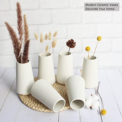 YANLING 6 Pack White Vase Ceramic Vases for Home Decor, 6 Inch Modern White Ceramic Vases for Centerpieces Pampas Grass Vases Table Vase, Boho Vases for Flowers Decor